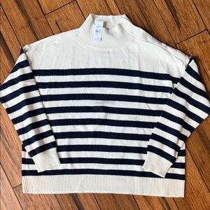LOFT XL New Navy and Cream Striped Pullover